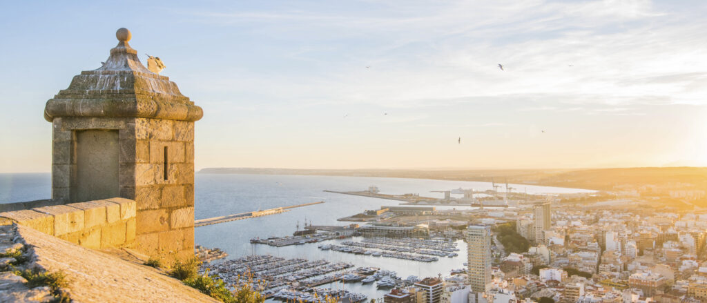 Alicante, Spain - January 10, 2019: Santa Barbara Castle on Mount Benacantil above Alicante, Valencia, Spain